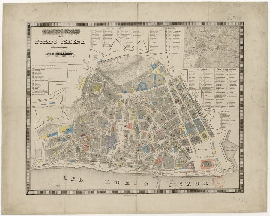 Neuer Plan der Stadt Mainz - gezeichnet und lithographirt von J. Lehnhardt