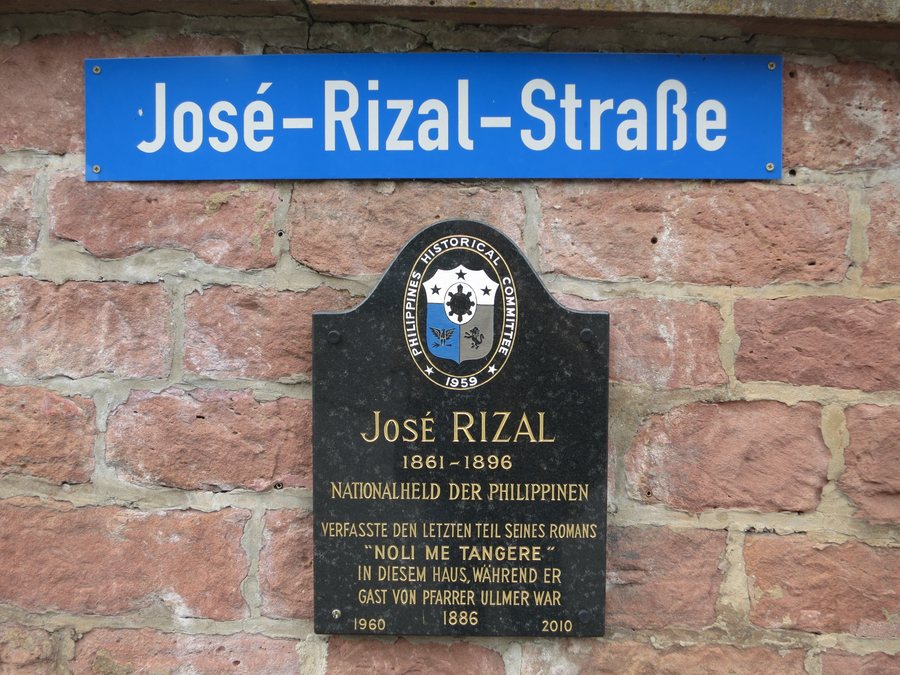 File:José-Rizal-Straße street sign and José Rizal historical marker in Wilhelmsfeld, Germany.jpg