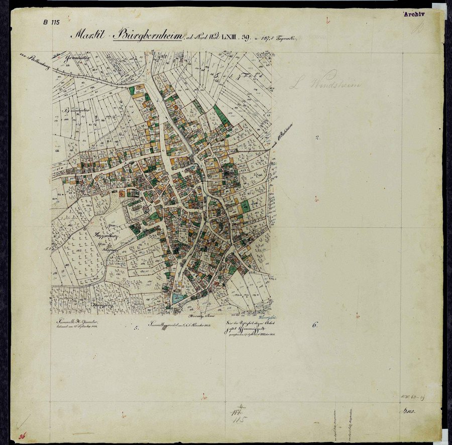 File:Uraufnahme Ortsblatt Ort Bur 1828 B115 Landkreis Neustadt a.d.Aisch-Bad Windsheim Mittelfranken.jpg